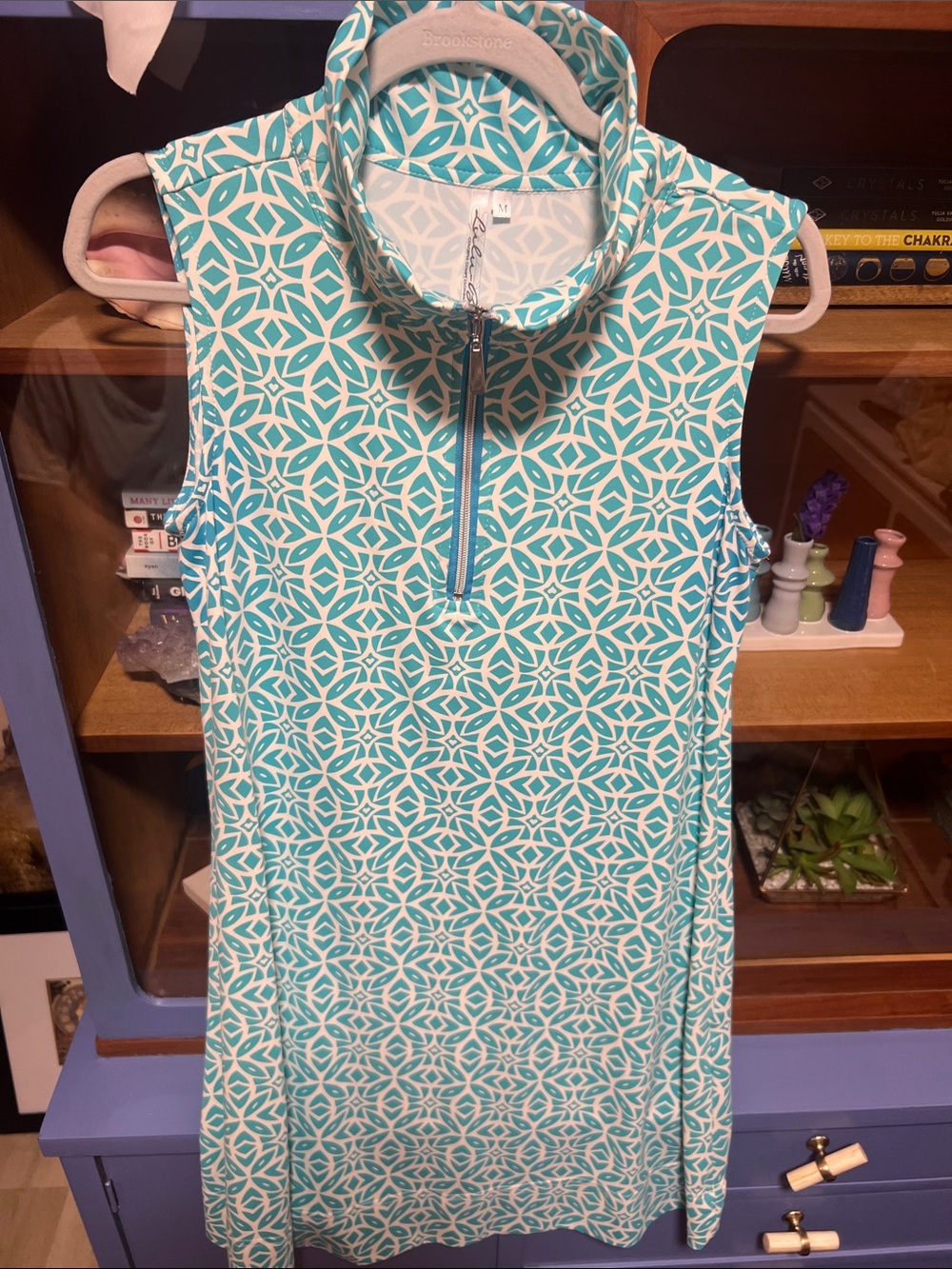 Lulu-B Sleeveless Turquoise & White Geometric Swim Coverup